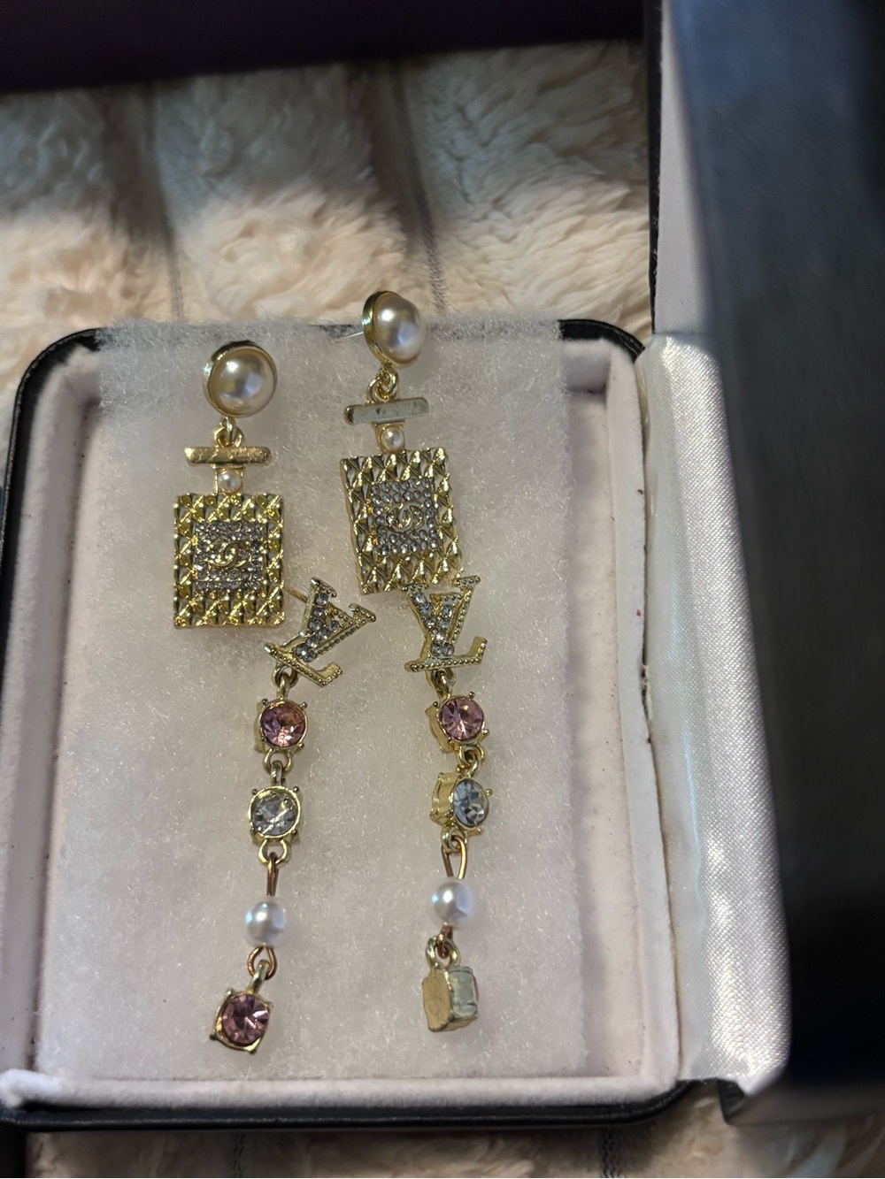 Gold-Tone Pearl Drop Crystal Dangle Earrings